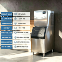 Machine à glaçons commerciale à économie d'énergie 200 kg/24h, machine à glaçons en acier inoxydable avec refroidissement par air et eau