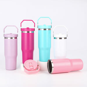 Gobelet isotherme en acier inoxydable 304 de 30 oz avec logo personnalisé, avec paille, poignée et couvercle, pour le camping, minimaliste, sans BPA, étanche - Product Image 1