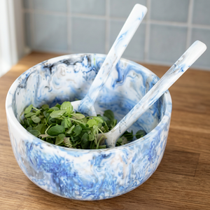 Tazón para Ensalada de Resina de Mármol Hecho a Mano con Cuchara, Vajilla Ecológica, Tazón para Servir de Resina de Mármol Hecho a Mano con Cuchara - Product Image 1