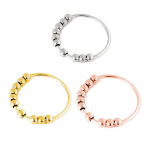 <span class=keywords><strong>Anillo</strong></span> Giratorio con Cuentas para la Ansiedad, Talla 5-12, Color Oro y Plata, <span class=keywords><strong>Anillo</strong></span> de Acero Inoxidable Antiestrés para Mujeres y Hombres - Product Image 2