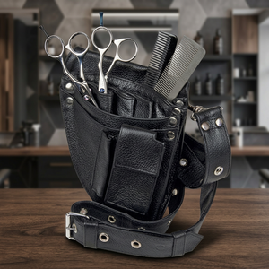 Étui à outils de barbier en cuir noir avec ciseaux et peignes, pochette de ceinture pour ensemble d'outils de coiffure - Product Image 3