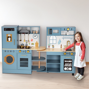 Jouets de <span class=keywords><strong>cuisine</strong></span> en <span class=keywords><strong>bois</strong></span>, jeux de simulation pour enfants, jeux de <span class=keywords><strong>cuisine</strong></span> bleus et blancs, grand ensemble de jouets pour enfants - Product Image 4