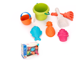 Ensemble de 7 jouets de plage en paille de blé pour enfants, avec seau, arrosoir et moules, en boîte de vente au détail - Product Image 5