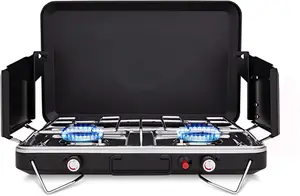 Xách tay 2-burner Bếp gas cho cắm trại nấu ăn du lịch thép bền và sắt xây dựng hoạt động với Propane và butan