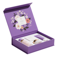 Boîtes cadeaux rigides magnétiques de luxe personnalisées pour parfums, designs violets, boîtes cadeaux vides avec fermeture magnétique et mousse.