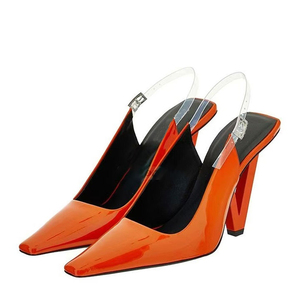High <b>Triangle</b> Spike Hollow Heels Women Strap Sandals Dress Bright Patent on Slingback Shoes - Product Image 6