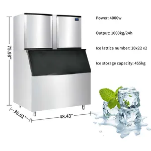 Máquina de cubitos de hielo de 1 tonelada/1000KG, maquinaria para hacer hielo, máquina de hielo eléctrica