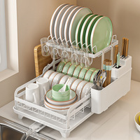 Égouttoir à vaisselle pliable à 2 niveaux, design moderne, type sur pied, pour comptoir de cuisine, avec plateau de drainage et rangement multifonctionnel