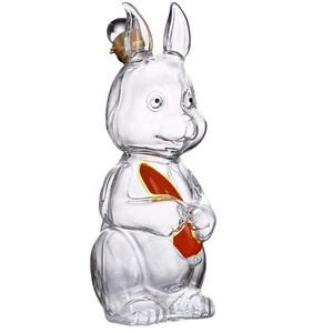 Bouteille de liqueur en verre en forme de lapin de 1 L personnalisée, bouteille de <span class=keywords><strong>vodka</strong></span>, whisky, carafe à vin avec bouchon en verre - Product Image 1