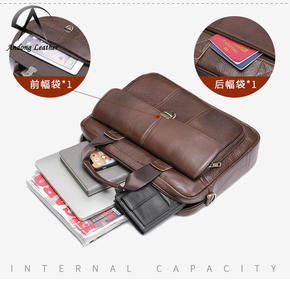 Porte-documents pour ordinateur portable de 14 pouces en cuir de vache véritable Andong pour hommes, voyage d'affaires, grande capacité, sac à main élégant, sac à bandoulière décontracté - Product Image 5