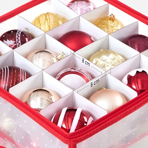 SONGMICS Adornos navideños rojos semitransparentes con 128 compartimentos Cajas de almacenamiento de adornos navideños