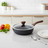 Wok élégant en aluminium noir moulé sous pression, antiadhésif, compatible avec les cuisinières à induction et à gaz