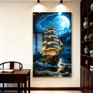 Personnalisé Homedecor Entrée <span class=keywords><strong>Peinture</strong></span> Couloir Salon Wallart <span class=keywords><strong>Peinture</strong></span> Mer Paysage <span class=keywords><strong>Voilier</strong></span> Cristal Porcelaine <span class=keywords><strong>Peinture</strong></span> LED - Product Image 2