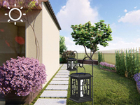 OVO-049 Solar-Flammenlaterne in Bernsteinfarbe, 2 Modi, Flacker- und Dauerlicht, IP65 Wasserdicht, mit oder ohne Stange für Garten- und Terrassendekoration