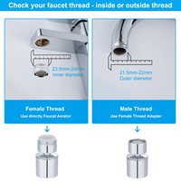 Aérateur de robinet d'évier de cuisine en laiton à double fonction de style moderne Adaptateur d'air pivotant à 720 degrés pour salle de bain en laiton durable