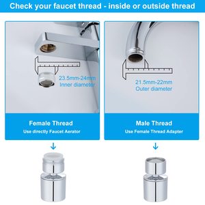 Aérateur de <span class=keywords><strong>robinet</strong></span> d'évier de <span class=keywords><strong>cuisine</strong></span> en laiton à double fonction de style moderne Adaptateur d'air pivotant à 720 degrés pour salle de bain en laiton durable - Product Image 2