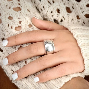 Bague en cuivre à face large, unisexe, en or, simple, pour l'index, bijou cadeau - Product Image 3