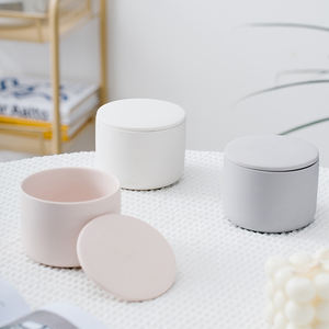 Tarros de vela de cerámica <span class=keywords><strong>Vintage</strong></span> rosa suave de diseño nórdico con tapa, venta al por mayor, vasos de vela cilíndricos para decoración del hogar para Navidad - Product Image 2