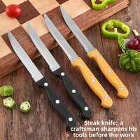Couteau à steak en acier inoxydable avec manche en plastique, bords dentelés, design ambidextre, couteaux de table écologiques pour la cuisine et l'hôtellerie