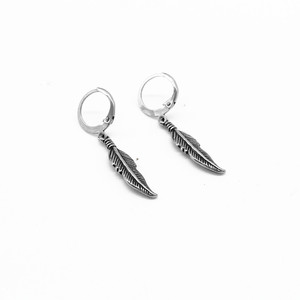 yunnique Stainless Steel <b>Feather</b> Drop Earrings Tibetan Silver Party Jewelry Unisex Fashion Earrings - Product Image 5