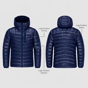 Giacca Invernale da Uomo Blu Navy con Cappuccio, Impermeabile, in Piuma d'Oca, Leggera, Logo Personalizzato OEM, Cappotto di Alta Qualità da Fabbrica - Product Image 4