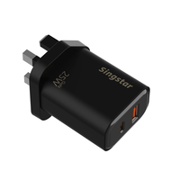 Adaptateur multi-ports 25W standard britannique à prix d'usine, charge super rapide QC3.0, chargeur USB Type-C