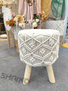 Round Soft <strong>Footstool</strong>, Cotton Rope Woven <strong>Low</strong> <strong>Footstool</strong>, Stable Three Legged <strong>Low</strong> <strong>Footstool</strong> for Living Room,bedroom - Product Image 2