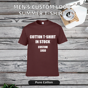 T-shirt d'été unisexe pour hommes, manches courtes, décontracté, tissu tricoté uni 100% coton, impression de logo en promotion - Product Image 2