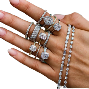 Juego de Joyería de Moissanita D-E VVS de Fábrica SMR, Anillo de Boda de Plata de Ley 925 con Baño de Rodio, Certificado GRA, Venta al Por Mayor - Product Image 1