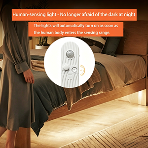 <span class=keywords><strong>Bande</strong></span> lumineuse <span class=keywords><strong>LED</strong></span> COB à détection humaine, modèle à piles, auto-adhésive, pour sol, lit, placard, escalier, lit suspendu, avec prise USB - Product Image 3