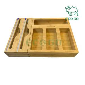 Bamboo Ziplock <b>Bag</b> Storage Organizer With Aluminum Foil Organizer Wax Paper <b>Plastic</b> Wrap <b>Dispenser</b> - Product Image 2