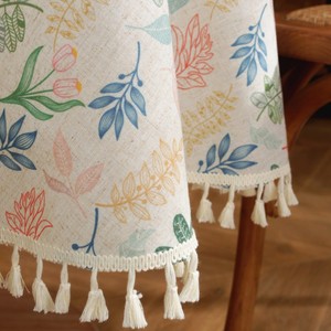 ผ้าปูโต๊ะยุโรปปลายสูงมีพู่พิมพ์ลายดอกไม้พืชสีเขียวแบบย้อนยุค - Product Image 5