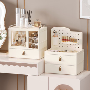 Desktop <b>Makeup</b> Storage Box With <b>Drawers</b> And Glass Doors For Cosmetic Organization - Product Image 2