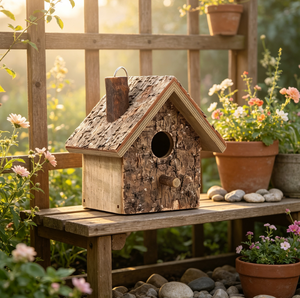 Nichoir en bois rustique personnalisé avec logo, style chalet, avec cheminée, pour oiseaux sauvages, vente en gros pour l'extérieur - Product Image 1