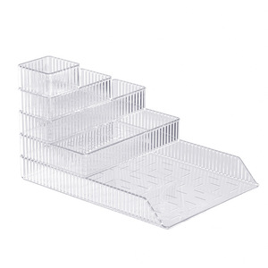 Transparent Cosmetic <b>Storage</b> <b>Box</b> Set 4 In 1 Stackable Desktop Organizer For Makeup Bathroom Bedroom Pet Material - Product Image 5