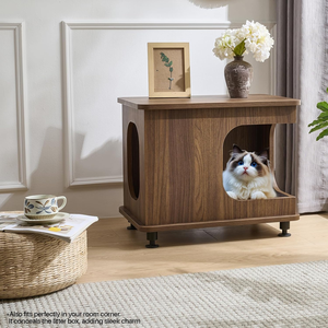 Wooden <b>Cat</b> Beds for Indoor <b>Cats</b> 2-in-1 <b>Cat</b> <b>Hideaway</b> & Side Table with 3" Raised Legs - Sturdy <b>Cat</b> Furniture Can Be Customized - Product Image 4