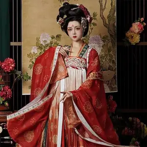 ACHFXN-W-044 Chinese Women Clothes Vestido De Traje Tradicional Chino Hanfu Tang Style Dynasty Dance Breast-High Cosplay Dress