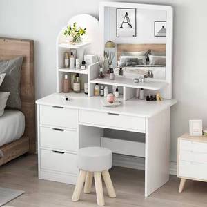 Modern <strong>Venetian</strong> Antique White Wood Covers Furniture Dresser Dressing <strong>Table</strong> With Glass <strong>Mirror</strong>