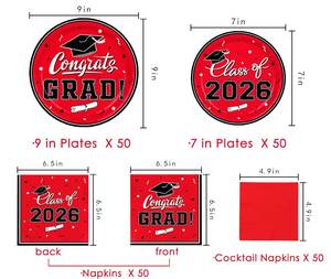 Nuevo Juego de Vajilla para Fiesta de Graduación al Aire Libre con Platos y Servilletas, 24 Piezas, Tamaño Pequeño, Artículos para Fiesta de Graduación 2026 - Product Image 4