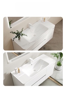 Nouvelle armoire de salle de bain suspendue intelligente blanche avec lavabo intégré en céramique - Product Image 2