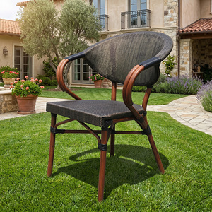 Uplion all'ingrosso interno-esterno <span class=keywords><strong>in</strong></span> alluminio bambù Look Teslin Bistro <span class=keywords><strong>sedia</strong></span> da caffè Patio <span class=keywords><strong>sedia</strong></span> da pranzo <span class=keywords><strong>sedia</strong></span> da giardino con bracciolo - Product Image 1