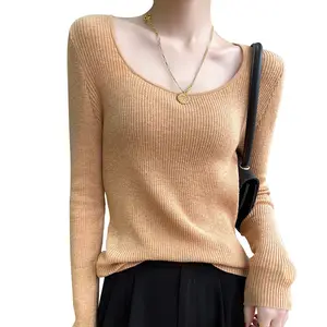 뜨거운 판매 봄 새로운 한국 스웨터 여성용 U 넥 얇은 니트 캐시미어 탑