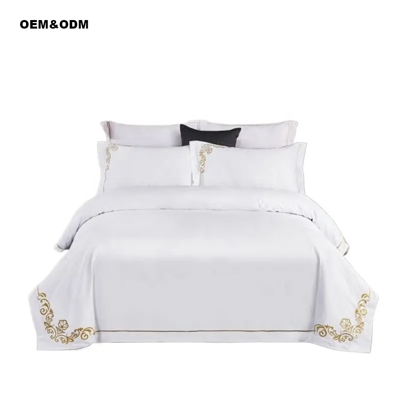 Luxury 100% Cotton Twin Size 300 TC 4pcs Modern Embroidered Pattern Bedding Sets Grade A for Hotels