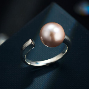 Open Ring With Gray Purple Faux Pearl Tension Setting Adjustable For Daily Wear Index Finger Jewelry - Product Image 1