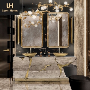 Lavabo di Lusso Personalizzato in Acciaio <span class=keywords><strong>Inox</strong></span> con Mobile per Villa, Lavandino Dorato - Product Image 6