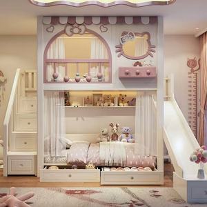 <span class=keywords><strong>Lit</strong></span> <span class=keywords><strong>superposé</strong></span> pour enfants avec personnage de dessin animé JS, <span class=keywords><strong>lit</strong></span> de princesse avec porte ouvrante pour le rangement, avec armoire à escalier, gain de place - Product Image 2