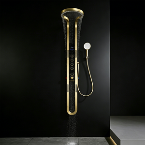 Panneau de douche intelligent à LED avec cascade, mitigeur thermostatique eau froide, finition or doré ou noir de luxe, commande tactile - Product Image 2