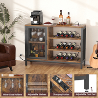 Mueble Bar Moderno de Madera con Tomacorrientes, Ecológico y Convertible, con Estantes para Licores y Botellas