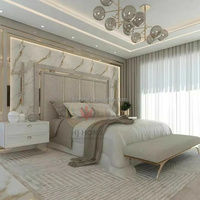 Set Kamar Tidur Mewah HJ HOME dengan Panel Dinding Berlapis Kain Lembut, Dekorasi Dinding Interior, Headboard Tinggi Khusus untuk Villa