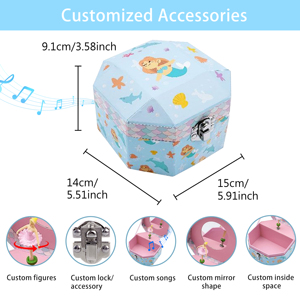 Boîte à bijoux musicale sur le thème de l'océan - Boîte de rangement en papier avec motif de sirène mignon, chansons personnalisées et espace intérieur, cadeau d'anniversaire pour filles - Product Image 4